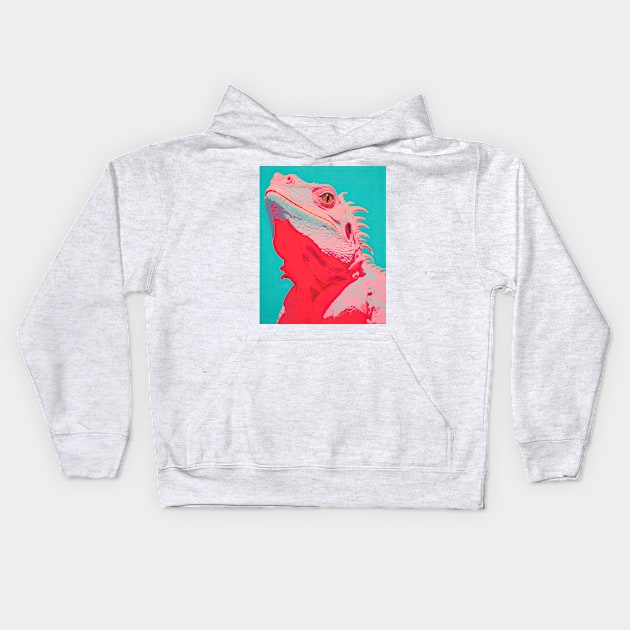 Iguana Duotone Neon Kids Hoodie by DustedDesigns